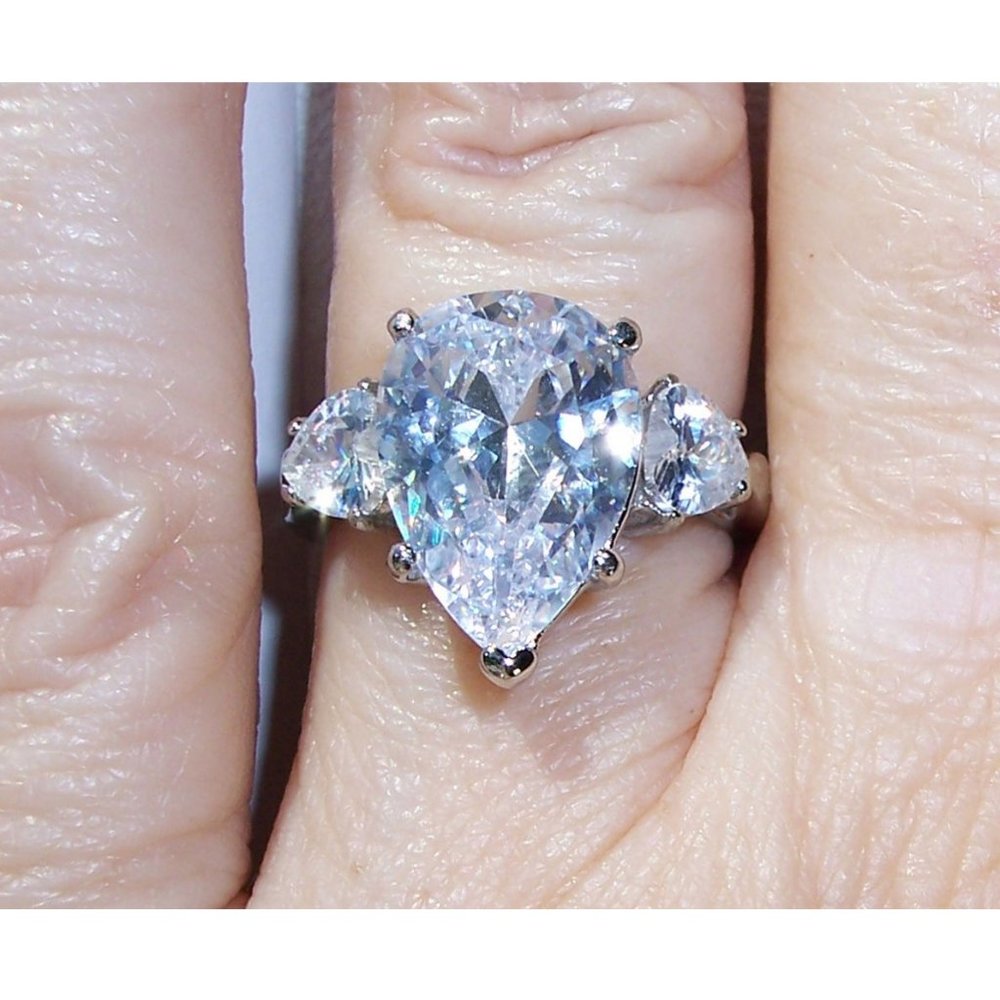 STAINLESS STEEL Pear Cut Cubic Zirconia Ring-Sizes 5-10